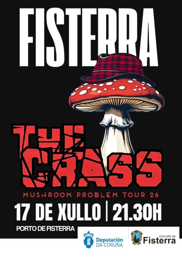 Cartel del concierto de The Crass en el Porto de Fisterra, el 17 de julio de 2026