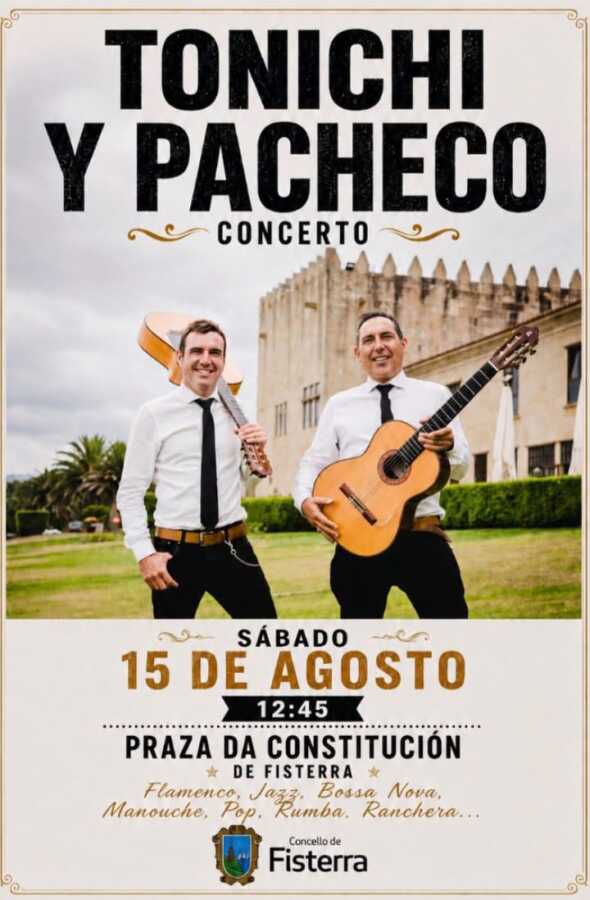 Cartel del concierto de Tonichi y Pacheco en la Praza da Constitución de Fisterra