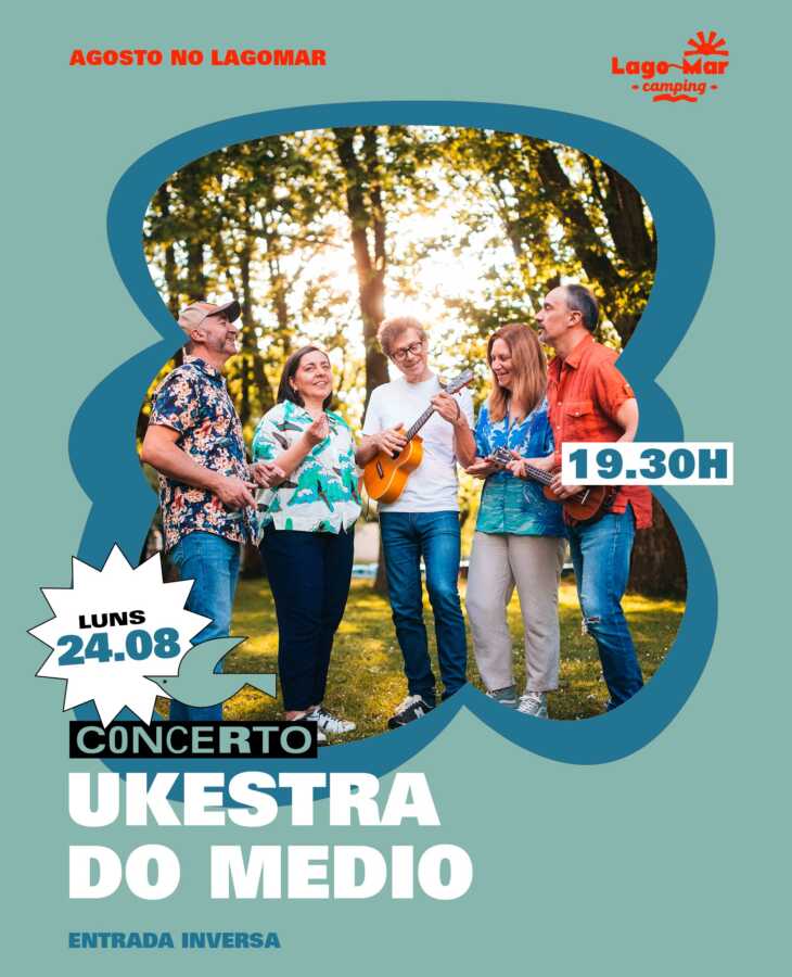 Cartel del concierto de Ukestra do Medio en Lagomar Camping, Muxía, el 24 de agosto de 2026
