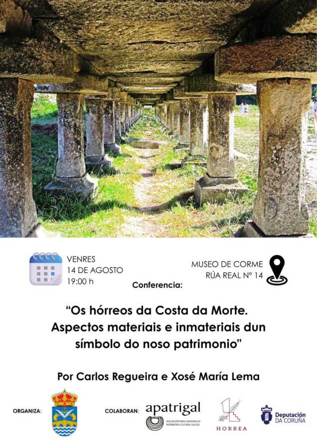 Cartel de la conferencia sobre los hórreos de la Costa da Morte en el Museo de Corme