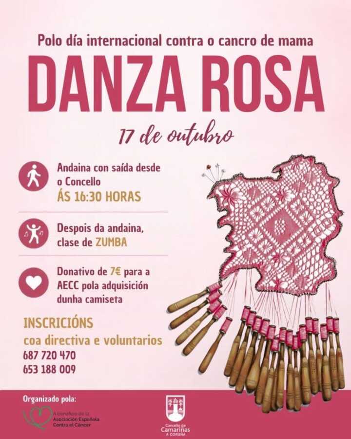 Cartel de Danza Rosa en Camariñas por el Día Internacional contra el Cáncer de Mama