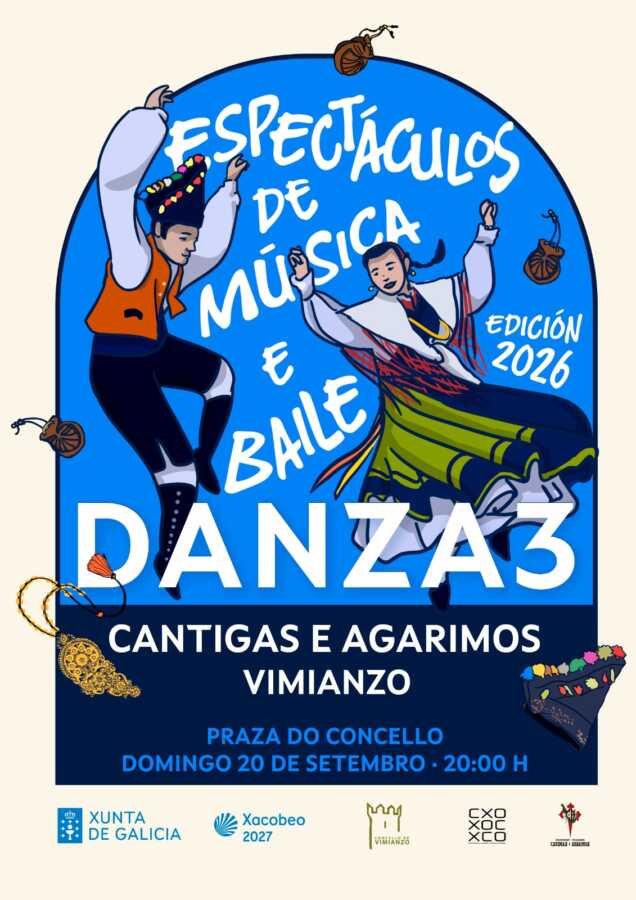Cartel de Danza3 con Cantigas e Agarimos en Vimianzo, 20 de septiembre de 2026