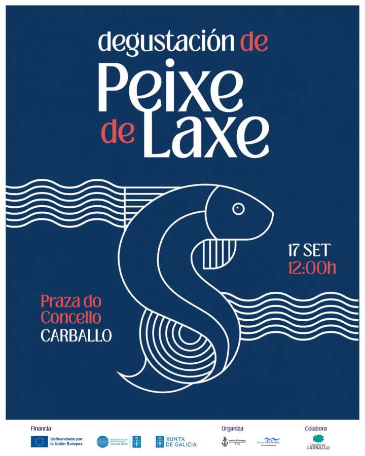 Cartel da degustación gratuíta de Peixe de Laxe na Praza do Concello de Carballo o 17 de setembro de 2026 ás 12:00