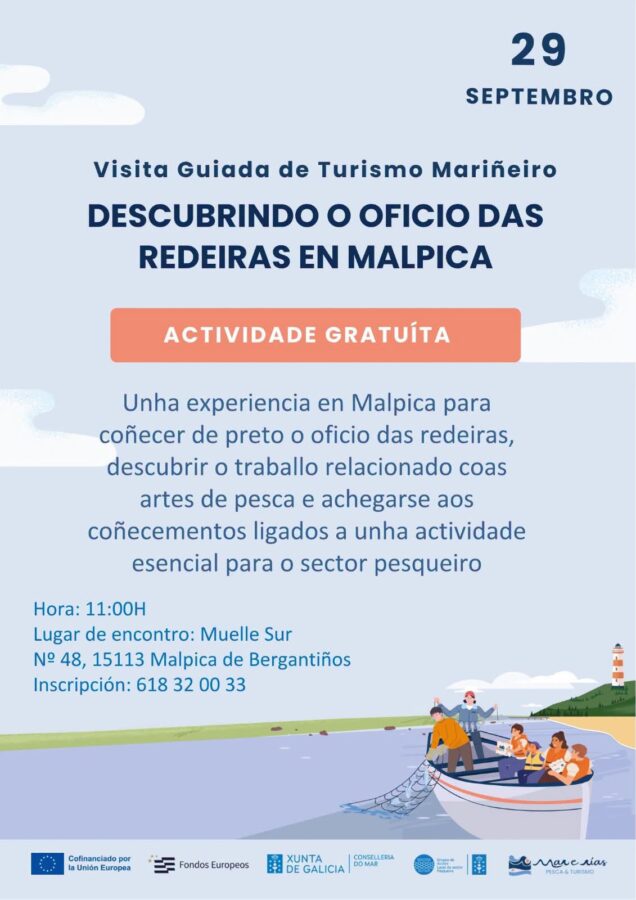 Cartel de la visita guiada Descubrindo o oficio das redeiras en Malpica, 29 de setembro de 2026