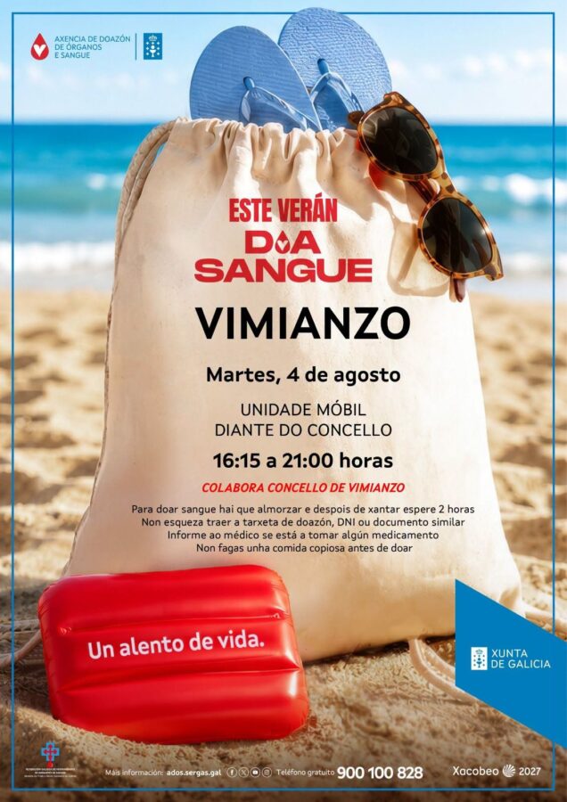 Cartel de la campaña de donación de sangre en Vimianzo el 4 de agosto de 2026