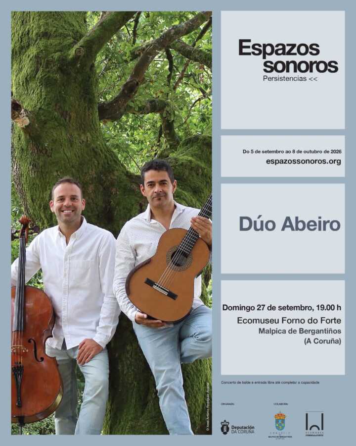Cartel de Espazos Sonoros co Dúo Abeiro no Ecomuseo Forno do Forte de Buño, Malpica