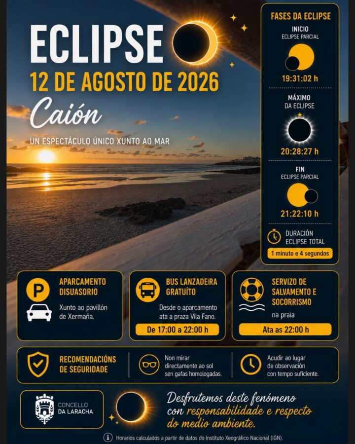 Eclipse solar en Caión el 12 de agosto de 2026