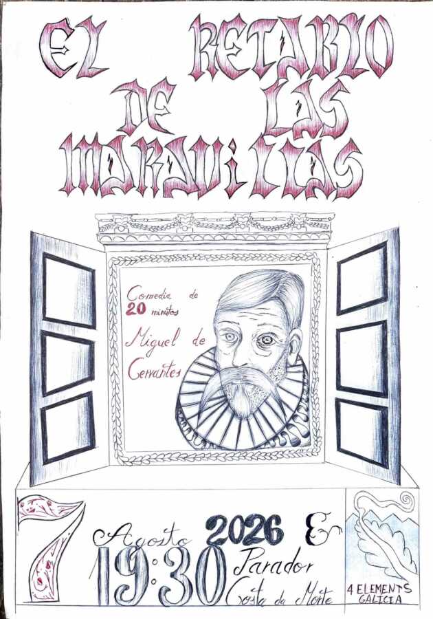 Cartel de la función teatral El retablo de las maravillas en el Parador da Costa da Morte, Muxía