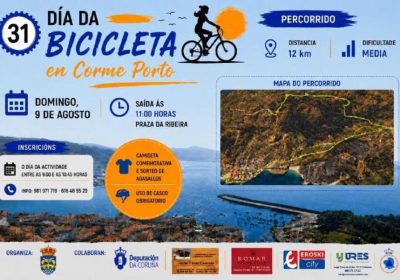 Cartel del 31 Día da Bicicleta en Corme Porto, el 9 de agosto de 2026