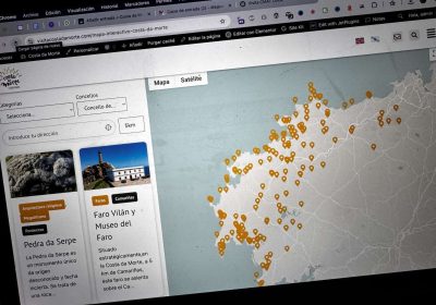Captura de pantalla do mapa interactivo da Costa da Morte