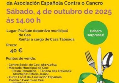 Cartel comida solidaria en cee asociación español contra el cáncer 2025