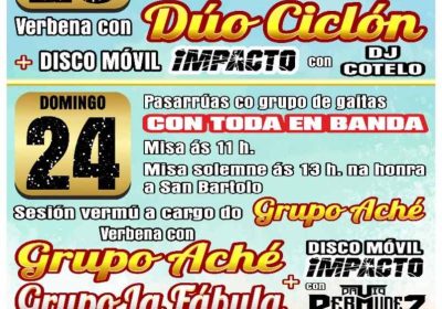 Cartel Festas de San Bartolo 2025 en Arou (Camariñas)