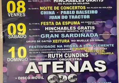 Cartel Festas de San Clemente en O Pindo Quilmas e Curra