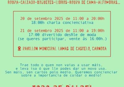 Cartel mercadillo regalamos todo en carnota 2025
