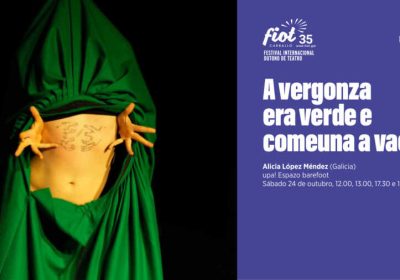 Cartel de A vergonza era verde e comeuna a vaca de Alicia López Méndez no FIOT 2026 de Carballo