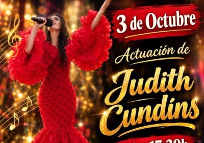 Cartel de la actuación de Judith Cundíns en el Local Social de Oca, Coristanco, el 3 de octubre a las 17:30