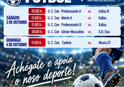 Cartel de la agenda de fútbol de la U. C. Cee del 3 y 4 de octubre
