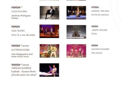 Cartel de la programación de otoño 2026 del Auditorio de Vimianzo, con nueve espectáculos entre septiembre y noviembre