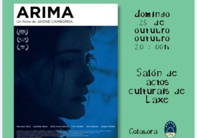 Cartel da proxección de Arima, de Jaione Camborda, organizada polo Cine Clube Portozás en Laxe o 25 de outubro de 2026 ás 20:00 h.