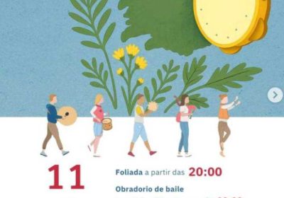 Cartel de As Neves en Foliada 2026 en Buxantes, Dumbría, el 11 de julio, con taller de baile y foliada.