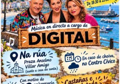 Cartel de Vai de baile á rúa con Digital en Malpica o domingo 18 de outubro de 2026, de 18:30 a 21:30 horas