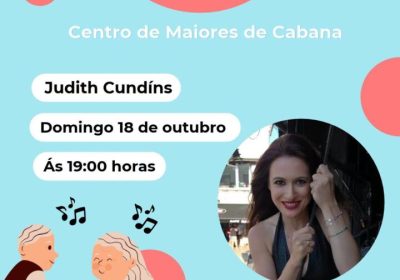 Cartel de los Bailes de Maiores de Cabana de Bergantiños con Judith Cundíns el domingo 18 de octubre de 2026 a las 19:00 horas.