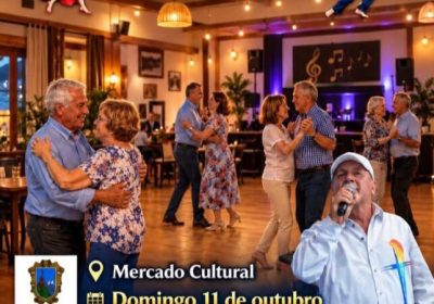 Cartel del baile social «Ao son da vida» con música en directo del Grupo Maracaibo en el Mercado Cultural de Fisterra