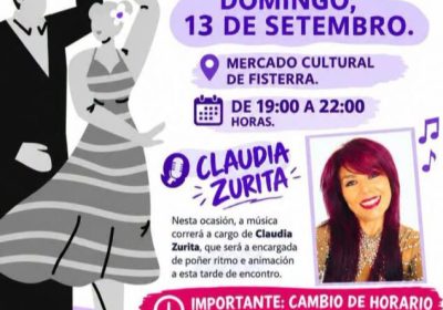 Cartel del Baile Social de Fisterra con Claudia Zurita en el Mercado Cultural
