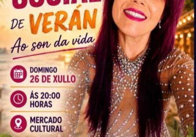 Cartel del Baile Social de Verano con Claudia Zurita en el Mercado Cultural de Fisterra el 26 de julio de 2026