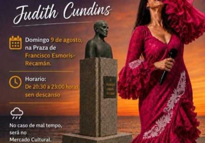 Cartel del Baile social de verán con Judith Cundins en la Praza de Francisco Esmorís Recamán de Fisterra