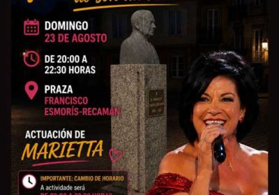Cartel del Baile social de verán ao son da vida en Fisterra, con actuación de Marietta
