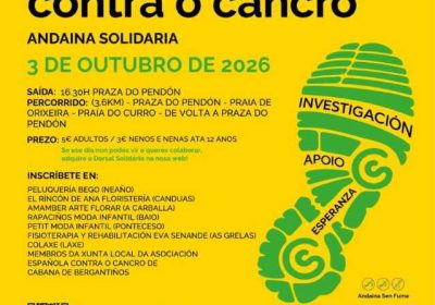 Cartel da andaina solidaria Cabana de Bergantiños en marcha contra o cancro, o 3 de outubro de 2026