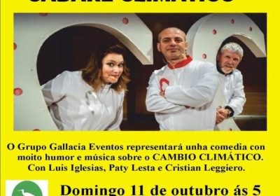 Cartel de Cabaré Climático en Mazaricos, teatro con música e humor o 11 de outubro de 2026