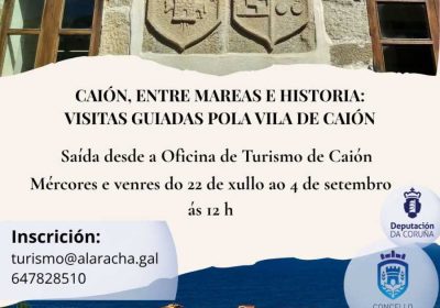 Cartel de las visitas guiadas «Caión, entre mareas e historia», con salida desde la Oficina de Turismo de Caión