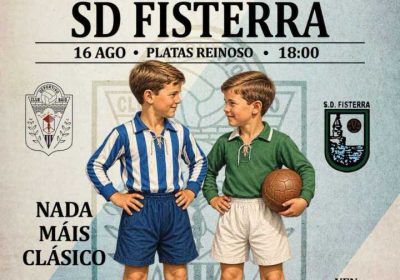 Cartel del Trofeo Gasthof entre CD Baio y SD Fisterra en el campo Platas Reinoso de Baio