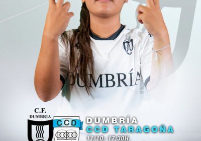 Cartel do partido de fútbol feminino CF Dumbría contra CCD Taragoña no campo do Conco