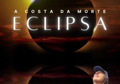 Cartel de la charla A Costa da Morte Eclipsa, impartida por Virginia Barros en la sala de exposiciones del Faro Vilán, Camariñas