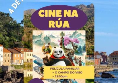Cartel de la proyección de Kung Fu Panda 4 en O Campo do Viso, Carnota, el 4 de agosto de 2026