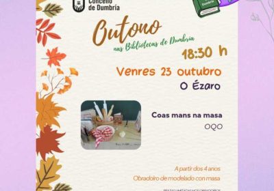 Cartel de Coas mans na masa, obradoiro de modelado para nenos e nenas no Ézaro, Dumbría.