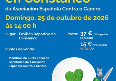 Cartel da comida solidaria da Asociación Española Contra o Cancro en Coristanco, 25 de outubro de 2026