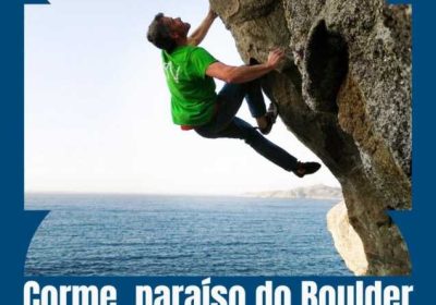 Cartel de la charla «Corme, paraíso do Boulder» con Benito Santos en el MACCMO
