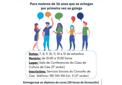 Cartel del curso de introducción a la lengua y cultura gallegas en Cee, septiembre de 2026
