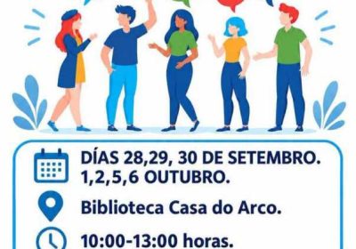 Cartel do curso de introdución á lingua e á cultura galegas en Fisterra, do 28 de setembro ao 6 de outubro de 2026