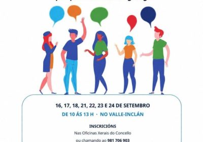 Cartel do Curso de introdución á lingua e á cultura galegas en Laxe, do 16 ao 24 de setembro de 2026
