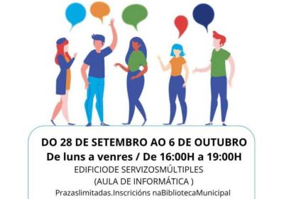 Cartel del Curso de introdución á lingua e á cultura galegas en Muxía, do 28 de setembro ao 6 de outubro de 2026