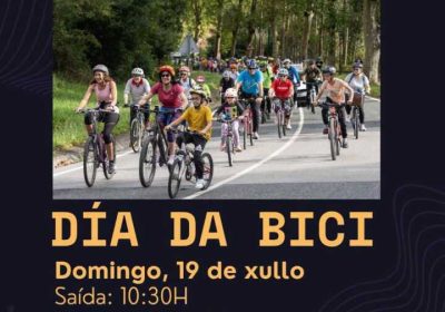 Cartel del Día da Bici de Verán Zas 2026, con salida el 19 de julio a las 10:30 h desde la Praza do Concello de Zas.