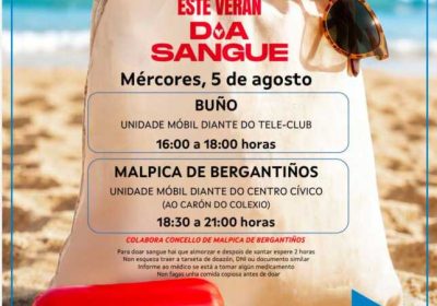 Cartel de la campaña de donación de sangre del 5 de agosto de 2026 en Buño y Malpica de Bergantiños