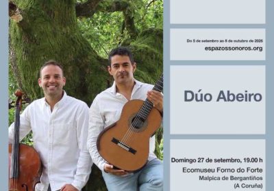 Cartel de Espazos Sonoros co Dúo Abeiro no Ecomuseo Forno do Forte de Buño, Malpica