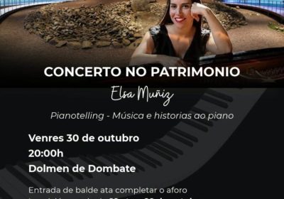 Cartel del concierto Pianotelling de Elsa Muñiz en el Dolmen de Dombate el 30 de octubre de 2026.