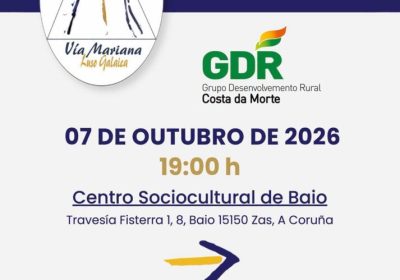 Cartel dos Encontros para o desenvolvemento da Vía Mariana en Baio, o 7 de outubro de 2026 ás 19:00